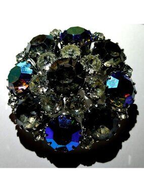 Weiss Brooch Pin Aurora Borealis Rhinestone Floral Vintage Silver Tone Cluster